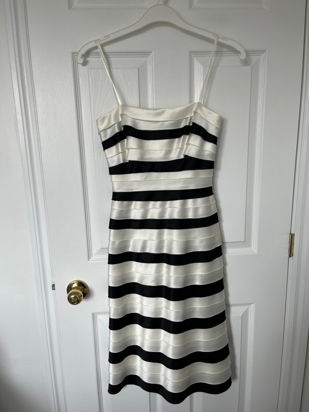 SUMMER SALE - BCBGMaxAzria Black and White Striped Midi Spaghetti Strap Dress